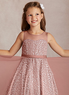 Azazie Siwa Flower Girl Dresses Rosette A-Line Beaded Tulle Dress image1