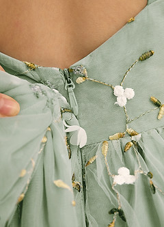 Azazie Bean Abiti da Ragazza di Fiori Abito Principessa in Tulle Senza Maniche Verde Salvia image6
