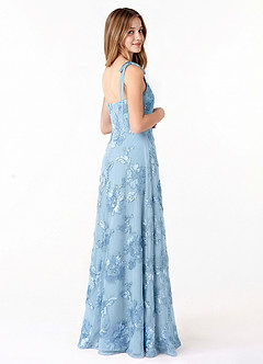 Azazie Rosey Junior Formal Klä av A-Line i Blommig applikationsnät Älskling Halsringning image2