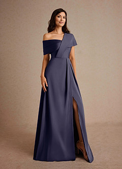 Azazie Milton Mother of the Bride Dresses Stormy A-Line Pleated Stretch Satin Dress image8