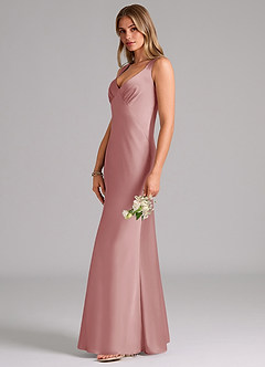 Azazie Kamila Bridesmaid Dresses Dusty Rose A-Line Pleated Stretch Satin Dress image6