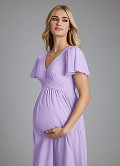 Azazie Verna Maternity Bridesmaid Dresses A-Line V-Neck Ruched Chiffon Floor-Length Dress image5