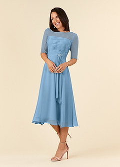 Azazie Naomi Mother of the Bride Dresses Steel Blue A-Line Boatneck Pleated Chiffon Dress image3