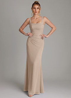 Azazie Agustina Bridesmaid Dresses Taupe Mermaid Corset Chiffon Dress image3