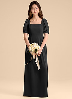 Azazie Briar Junior Black A-Line Bow Stretch Satin Dress image1