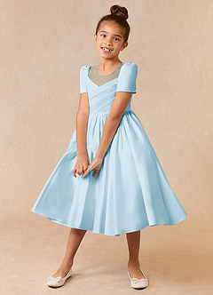 Azazie Anirra Flower Girl Dresses Sky Blue Ball-Gown Pleated Matte Satin Dress image1