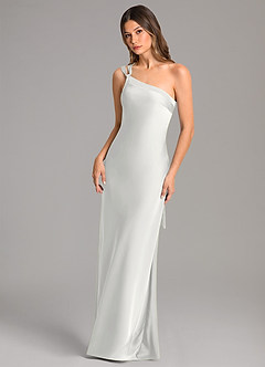 Azazie Monroe Brudtärnklänningar Klä av Sjöjungfru i Stretch Satin Ena axeln Vit image3