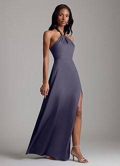 Azazie Tracie Bridesmaid Dresses Stormy A-Line Side Slit Stretch Satin Dress image3
