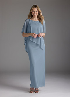Azazie Aspyn Mère de la mariée Robes Robe Fourreau en Maille Perlé Bleu Poussiéreux image7