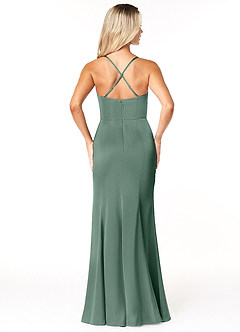 Azazie Marzia Bridesmaid Dresses Eucalyptus Sheath Cowl Pleated Stretch Satin Dress image2