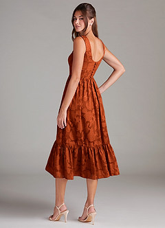 Azazie Alissa Brautjungfernkleider A-Linie mit Taschen Blumen-Burnout Kleid Paprika image7