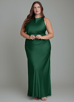 Azazie Evadne Robes de demoiselle d'honneur Robe Fourreau en Satin extensible Plissé Vert Foncé image10