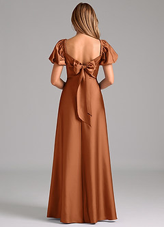 Azazie Fatima Bridesmaid Dresses Copper A-Line Pleated Stretch Satin Dress image6