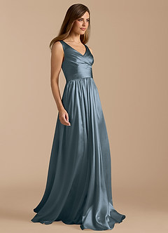 Azazie Keyla Bridesmaid Dresses Twilight A-Line Pleated Metallic Satin Dress image7