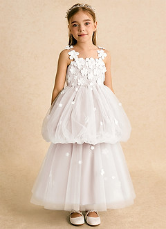 Azazie Teacup Blumenmädchenkleider Ballkleid Spitze Tüll Kleid Elfenbein Blassrosa image7