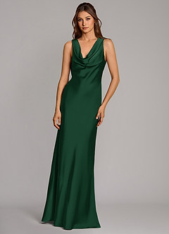 Azazie Cheryl Vestidos de damas de honor Vestido de Verde Oscuro de Satén Elástico de Corte Sirena image4