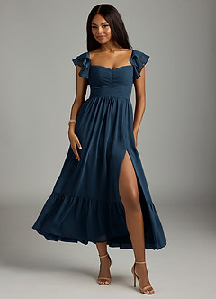 Azazie Anaya Brautjungfernkleider A-Linie Herzausschnitt Chiffon Kleid Dunkelmarine image1