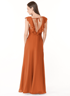 Azazie Yoko Bridesmaid Dresses Cinnamon A-Line Ruched Chiffon Dress image2