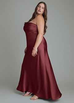 Azazie Saylor Vestidos de damas de honor Vestido Merlot de Satén Elástico de Corte Sirena con Palabra de honor image13