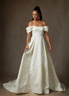 Azazie Efina Hochzeitskleider Ballkleid Blumen-Jacquard Kleid Antikweiß image3