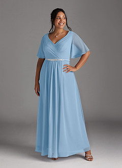 Azazie Tricia Mother of the Bride Dresses Powder Blue A-Line V-Neck Pleated Chiffon Dress image10