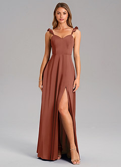 Azazie Everett Vestidos de damas de honor Vestido de Castaño de Satén Elástico de Corte en A image3