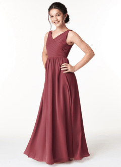 Azazie Sawyer Junior Merlot A-Line Pleated Chiffon Dress image5