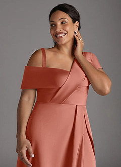 Azazie Milton Mère de la mariée Robes Robe Trapèze en Satin extensible Plissée Rose Saumon image14