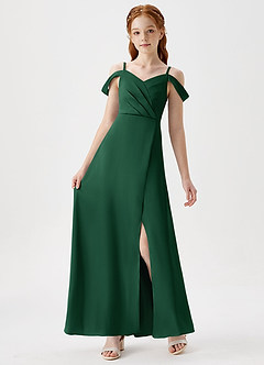 Azazie Ocean Junior Vestido de Verde Oscuro de Satén Elástico de Corte en A con Vestidos sin tirantes image6