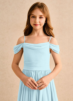 Azazie Shia Girls Formal Robe Demoiselle D'honneur Fillette Robe Trapèze en Mousseline de soie Épaules dénudées Bleu Nuage image6