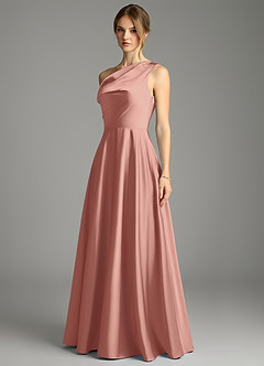 Azazie Xanthe Bridesmaid Dresses Rosette A-Line Off the Shoulder Stretch Satin Dress image4