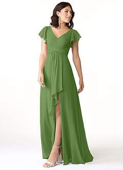 Azazie Omari Robes de demoiselle d'honneur Robe Trapèze en Mousseline de soie Basilic image4