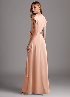 Azazie Nico Bridesmaid Dresses Rose Gold A-Line V-Neck Stretch Satin Dress image5