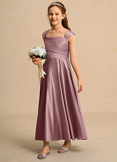 Azazie Bundle Girls Formal Abiti da Ragazza di Fiori Abito A-Line in Raso Opaco Plissettato Rosa Polverosa image5