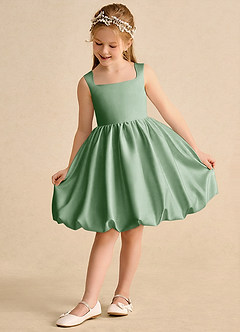 Azazie Nirvana Robe Demoiselle D'honneur Fillette Robe Princesse en Mat Satiné Rayé Matcha image3