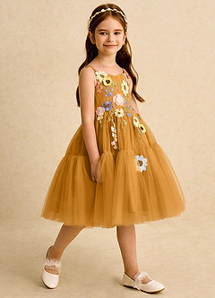 Azazie Osea Sukienki dla dziewczynek sypiących kwiaty Suknia balowa Pofałdowany Tiul Długość do kolan Sukienka image5