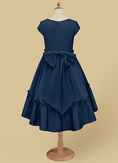 Azazie Lee Flower Girl Dresses Dark Navy A-Line Bow Stretch Satin Dress image9