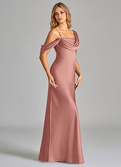 Azazie Celina Bridesmaid Dresses Rosette Sheath Off the Shoulder Stretch Satin Dress image4