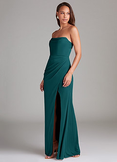Azazie Leonis Bridesmaid Dresses Peacock Sheath Strapless Mesh Convertible Dress image4