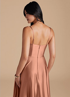 Azazie Elle Bridesmaid Dresses Bronzer A-Line with Pockets Metallic Satin Dress image4