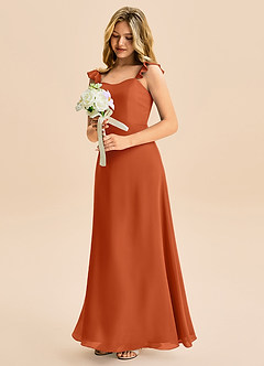 Azazie Mavie Junior A-Line Ruchede Chiffon Gulv-længde Junior brudepige Kjole image1