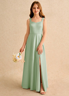 Azazie Makani Girls Formal Sukienki dla dziewczynek sypiących kwiaty Linia A Dekolt w kształcie serca Matowy satynowy Długość podłogi Sukienka image4