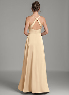 Azazie Frankie Bridesmaid Dresses Champagne A-Line Pleated Stretch Satin Dress image2
