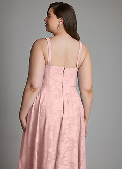 Azazie Shaude Bridesmaid Dresses Powder Pink A-Line Pleated Floral Burnout Dress image15