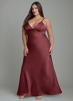 Azazie Stefania Brautjungfernkleider A-Linie Stretch-Satin Kleid Merlot image12