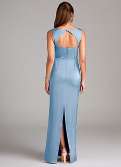 Azazie Flori Bridesmaid Dresses Powder Blue Sheath Side Slit Stretch Satin Dress image2