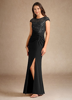 Azazie Santa Clarita Mother of the Bride Dresses Black Mermaid Sequins Stretch Crepe Dress image2