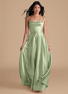 Azazie Elle Bridesmaid Dresses Dusty Sage A-Line with Pockets Metallic Satin Dress image5