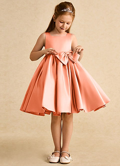 Azazie Jessie Flower Girl Dresses Sunset A-Line Bow Matte Satin Dress image5