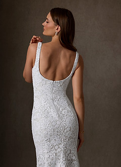 Azazie Amara Wedding Dresses Diamond White Mermaid Square Neckline Lace Dress image6